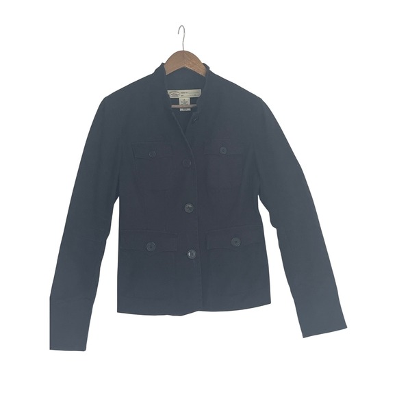 Sitwell Military Utility Jacket Black Cotton Blend Mock Neck Pockets Women 12 - Picture 3 of 11